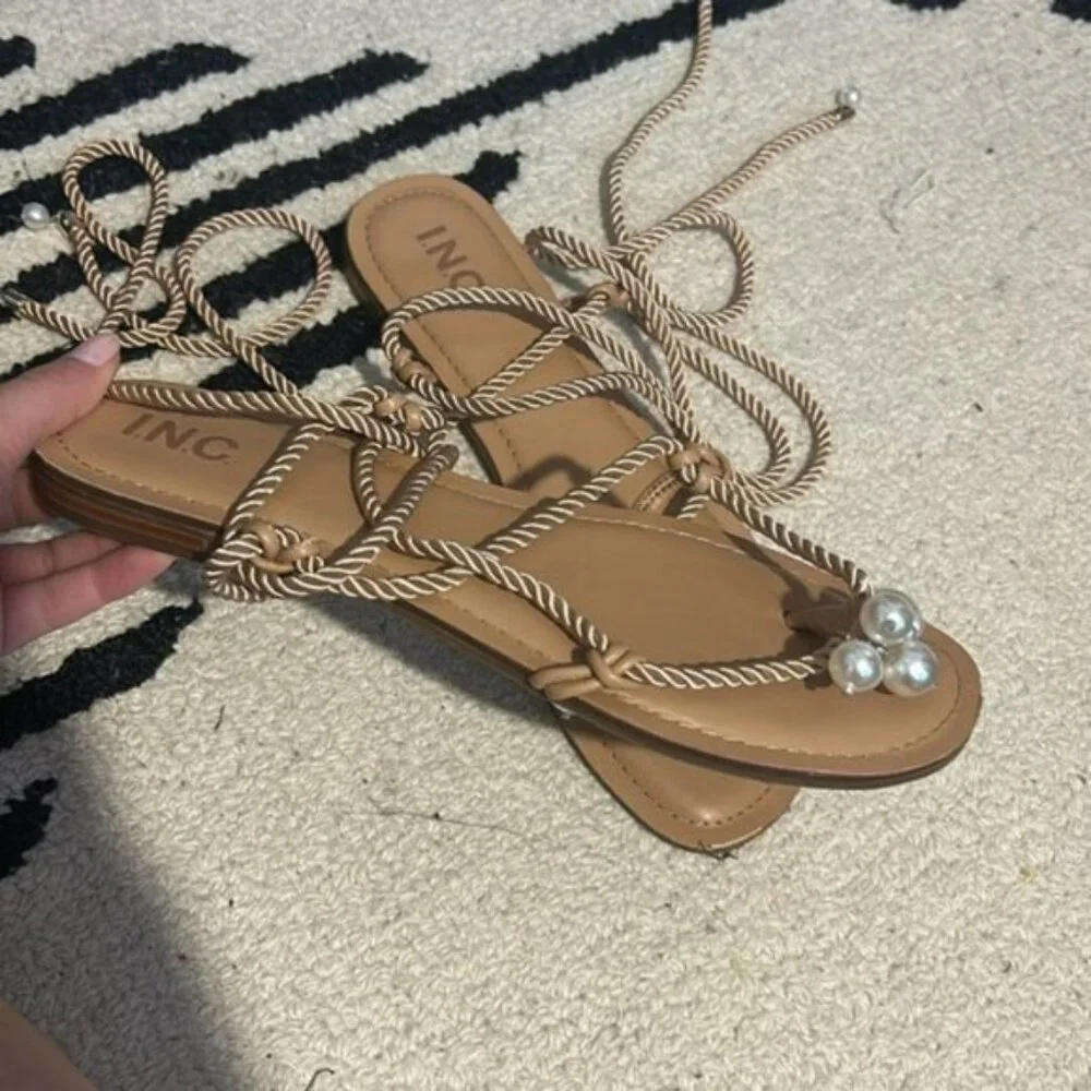 INC International Concepts Jerzi Rope Embellished Strappy Flat Sandals Size 11 - Picture 3 of 6